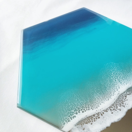 送料無料】輝く海のアート（21×18㎝）シーブルー 海レジン オーシャン