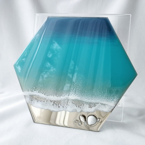 レジンアート海 送料無料】輝く海のアート（21×18㎝）シーブルー 海レジン