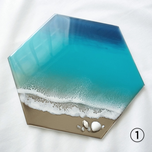 送料無料】輝く海のアート（21×18㎝）シーブルー 海レジン オーシャン