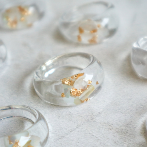 クリア レジン リング シェル ゴールド 透明 シンプル 上品 ナチュラル