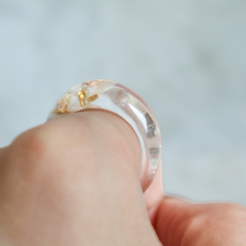 クリア レジン リング シェル ゴールド 透明 シンプル 上品 ナチュラル