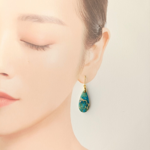 天然石☆鮮やかブルー☆シーセディメントジャスパーのピアス14kgf 天然石☆鮮やかブルー☆シーセディメントジャスパーのピアス14kgf