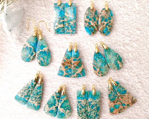 ビーゲンキ　14kgf 小ぶりなグリーンセディメントジャスパー ピアス ビーゲンキ様専用 14kgf 小ぶりなグリーンセディメント