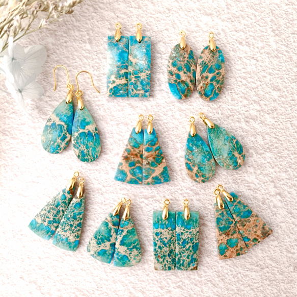 天然石☆鮮やかブルー☆シーセディメントジャスパーのピアス14kgf 9種から選べる】海を閉じ込めた ブルーシーセディメントジャスパー