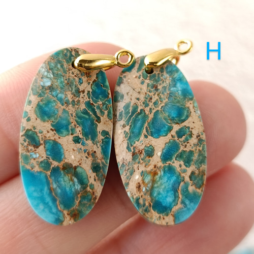 天然石☆鮮やかブルー☆シーセディメントジャスパーのピアス14kgf