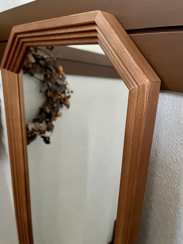 【日本製】八角縦長ミラー　アンティーク 日本製】八角縦長ミラー アンティーク