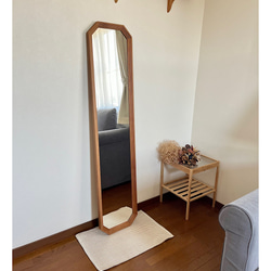 日本製】八角アンティーク調ミラー 立て掛け・壁掛け ドレッサー