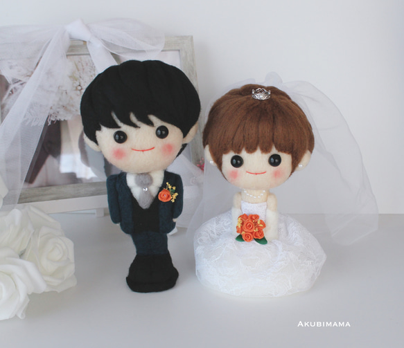 手作り人形　結婚式 受注製作 幸せを運ぶウェディングフェルトドール 中サイズ wedding