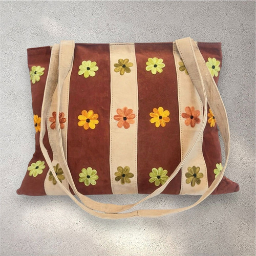 トートバッグ ワンウェイ 牛革 花柄 フラワー 刺繍 レトロカラー