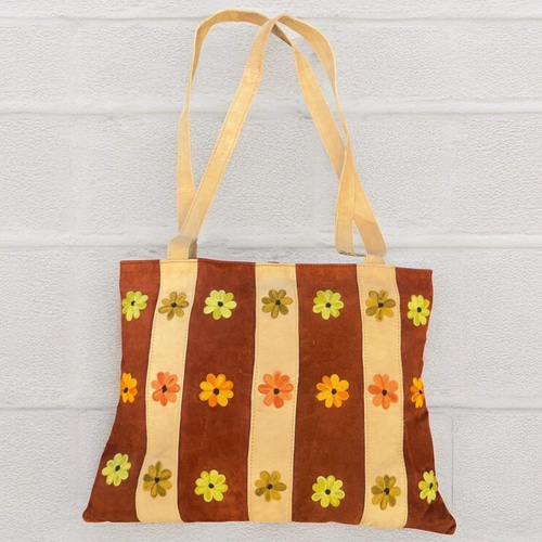 トートバッグ ワンウェイ 牛革 花柄 フラワー 刺繍 レトロカラー