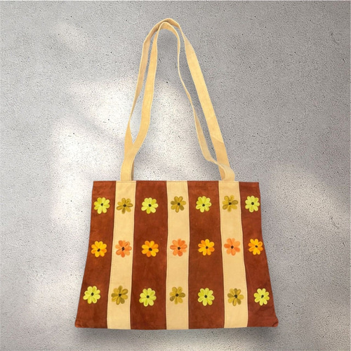 トートバッグ ワンウェイ 牛革 花柄 フラワー 刺繍 レトロカラー