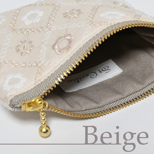 やっち フラットポーチ 便利なカラビナ付☆ 12cmファスナー 刺繍 フラットポーチ 1点 おしゃれ