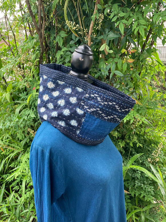 古布 襤褸 藍染 リメイク スヌード マフラー ネックウォーマー