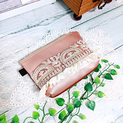 フェイクレザー バイカラー 刺繍リボン フリルポーチ♡ 6枚目の画像