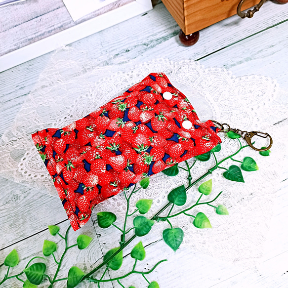 ✨SUMMER SALE✨ いちご系生地・インド刺繍リボン *布小物5点セット* 7枚目の画像