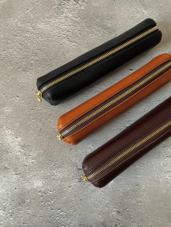 定規が入るボックス型ペンケース ブラック、ダークブラウン、ブラウン