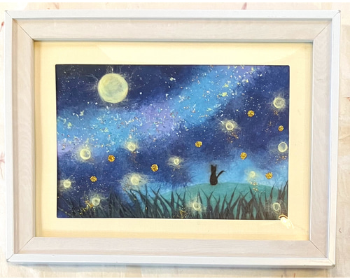 和紙ちぎり絵原画『からすうりと杉の葉』P10号横(530×410mm) Amazon.co.jp: 和紙ちぎり絵『キラキラ黄色のふわふわの木』葉書