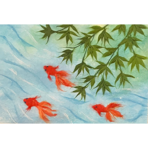 ハンドメイド　金魚　絵画　夏 水彩画 金魚の通販 by 「工房和み」 ハンドメイド工房｜ラクマ