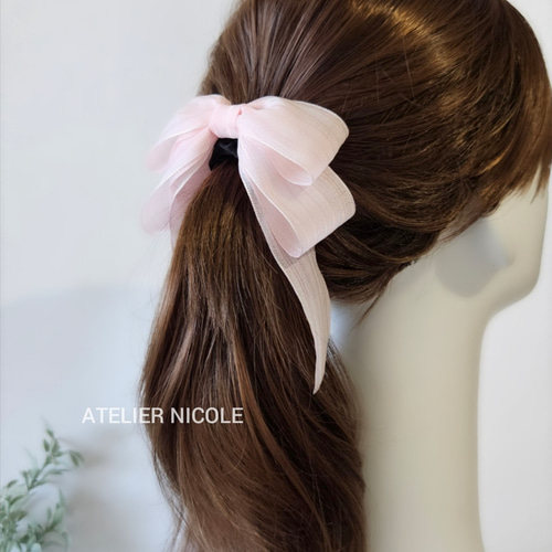 リボンシュシュ.:*:シアーリボン /ヘアゴム変更可能 ヘアクリップ