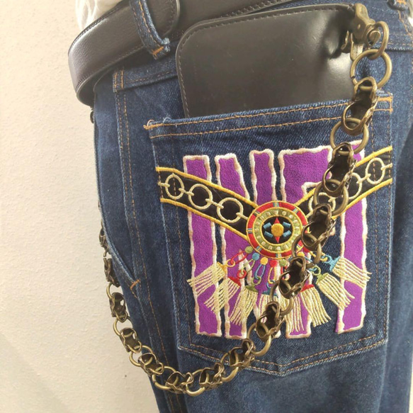 オープン特価　真鍮　ハンドメイド　メンズ　ウォレットチェーン　フェザー　スカル　ギフト　カッコイイ　アメカジ 9枚目の画像