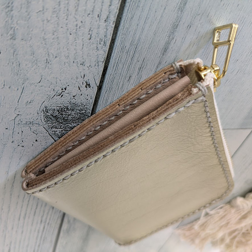 L字ファスナーミニ財布 シャンパンゴールド スリム コンパクト ハーフ