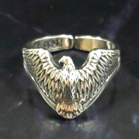 刻印入り　silver925 メンズ　銀　指輪　メキシカンジュエリー　ワシ　フリーサイズ　ハンドメイド 2枚目の画像