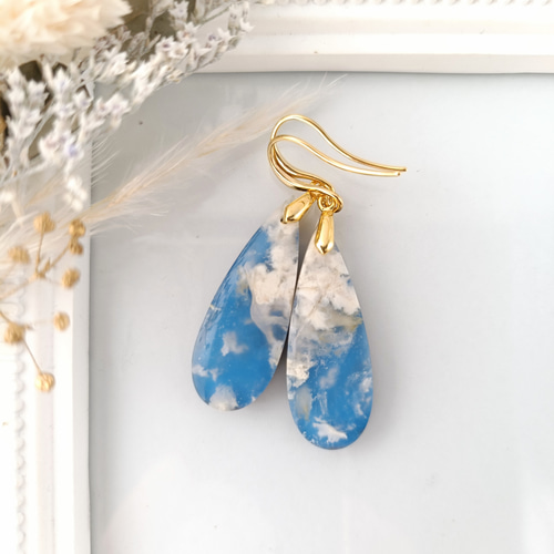 選べる】晴れ渡る空 プルームアゲート 耳飾り ピアス（フック