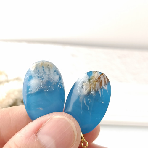 選べる】晴れ渡る空 プルームアゲート 耳飾り ピアス（フック