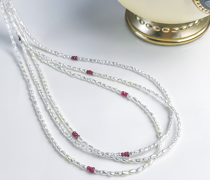 【La Corser】シルバー3層重ね付けセット 2-3mm オーストラリア産ホワイトケシ無核海水パールネックレス ナチュラルベ