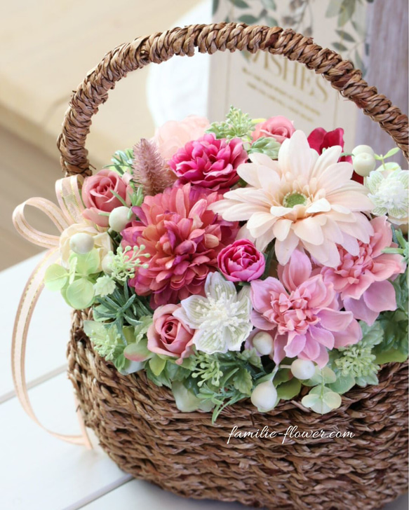 造花ギフト｜ガーベラがかわいい｜造花アレンジ｜フラワーギフト｜誕生日 開店祝 退職祝い｜花ギフト｜お見舞い花かご 8枚目の画像