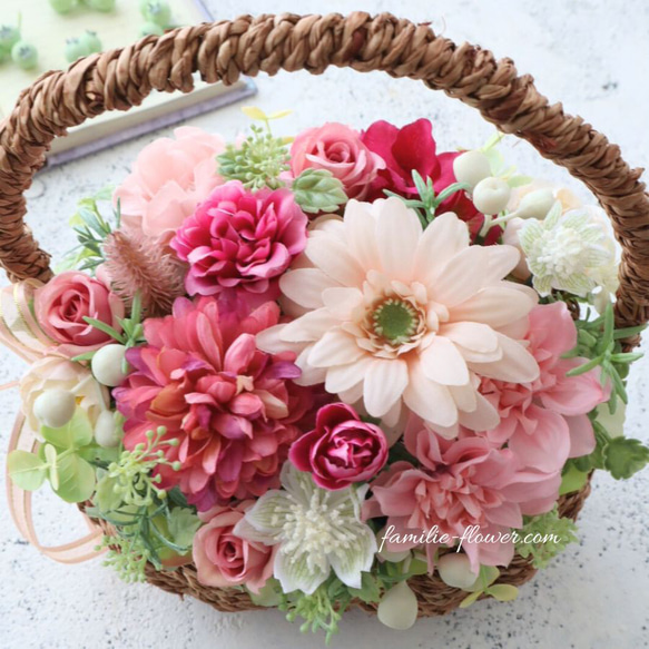 造花ギフト｜ガーベラがかわいい｜造花アレンジ｜フラワーギフト｜誕生日 開店祝 退職祝い｜花ギフト｜お見舞い花かご 9枚目の画像