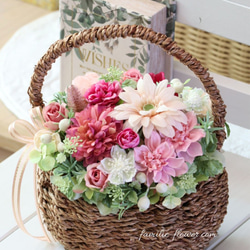造花ギフト｜ガーベラがかわいい｜造花アレンジ｜フラワーギフト｜誕生日 開店祝 退職祝い｜花ギフト｜お見舞い花かご 2枚目の画像