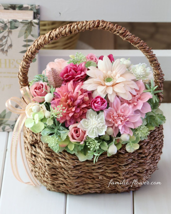 造花ギフト｜ガーベラがかわいい｜造花アレンジ｜フラワーギフト｜誕生日 開店祝 退職祝い｜花ギフト｜お見舞い花かご 10枚目の画像