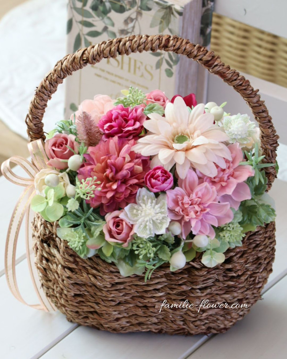 造花ギフト｜ガーベラがかわいい｜造花アレンジ｜フラワーギフト｜誕生日 開店祝 退職祝い｜花ギフト｜お見舞い花かご 3枚目の画像