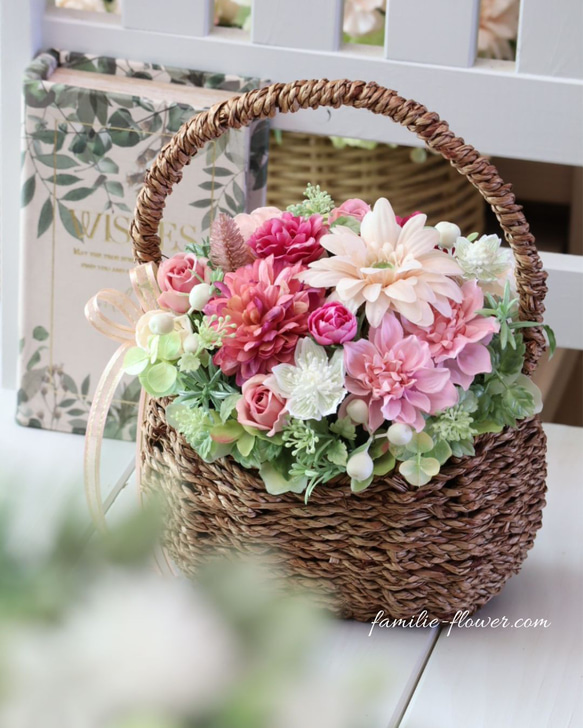 造花ギフト｜ガーベラがかわいい｜造花アレンジ｜フラワーギフト｜誕生日 開店祝 退職祝い｜花ギフト｜お見舞い花かご 7枚目の画像