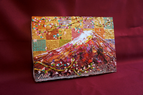 *一点モノ再販ナシ【富士山】赤富士 小さめ絵画 ゴールド 風水 ギフト インテリア ヒーリングアート 玄関 リビング 2枚目の画像