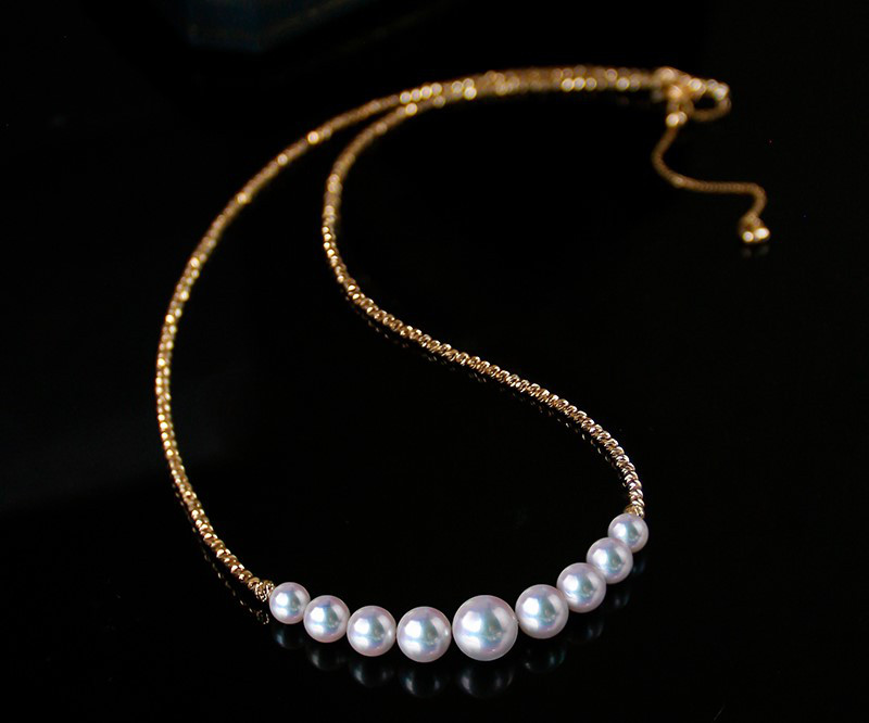 【La Corser】三日月セット 日本製 4-9mm アコヤ海水真珠ネックレス 18Kゴールド 象嵌 オーロラ フェアリーレベ