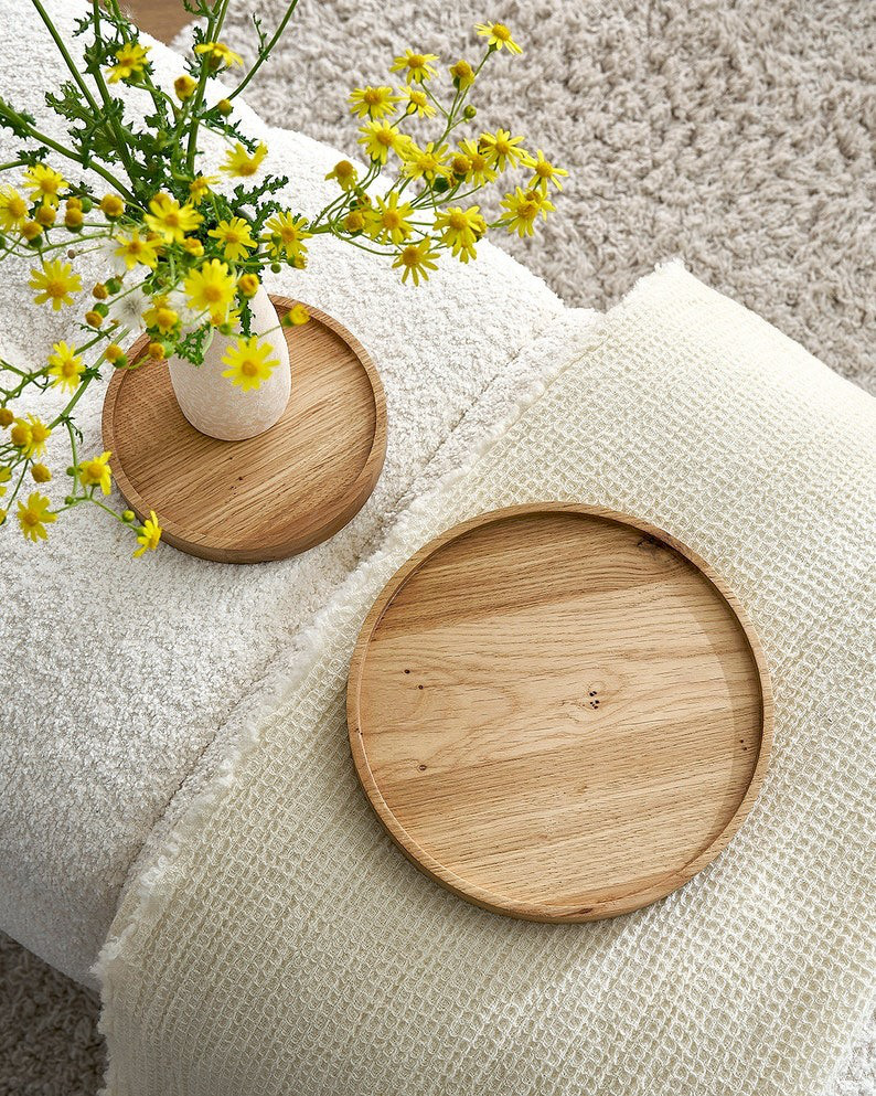 オーク材のモーニングトレイ｜トレイ 丸  朝食 木製 皿 日本製 トースト デザートトレイ22cm 洋食器 木の皿 母の