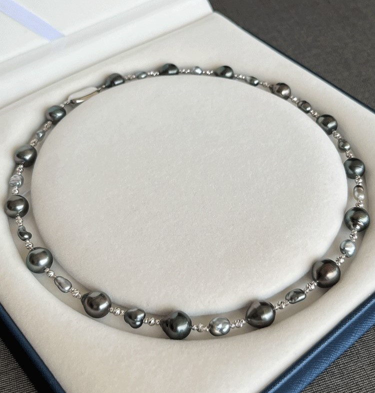 【La Corser】ティアドロップセット 5-10mm タヒチアンブラックパールネックレス 18Kゴールド バロックシェイプ