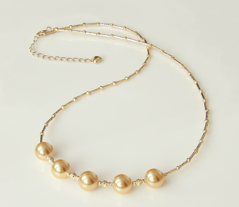 【La Corser】スターライト 8-11mm 南洋ゴールドパールネックレス 18Kゴールド スマイルデザイン 天然海水パール