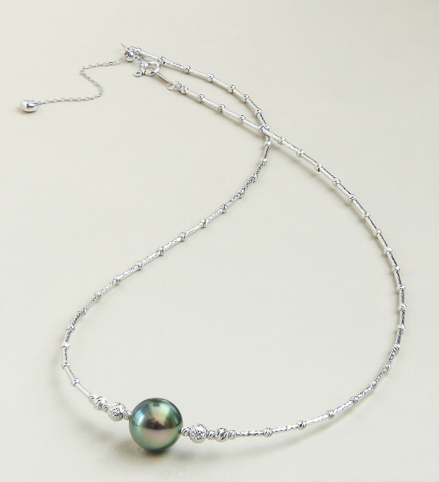 【La Corser】9-11mm ブロークンシャドウ パスパルトゥー タヒチアンブラックパールネックレス 18Kゴールドデザイ