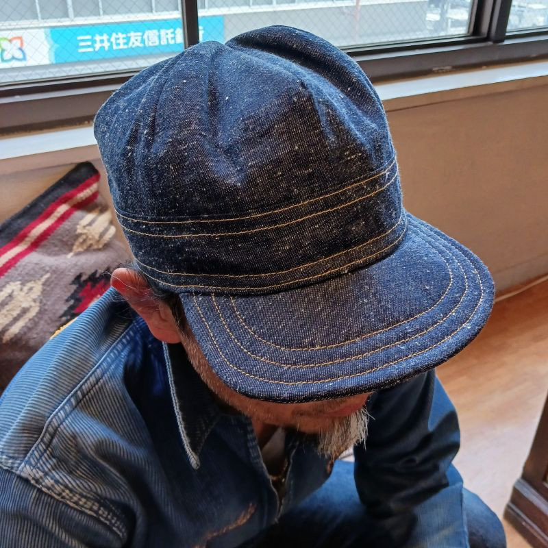 （受注製作）No6 L～60cm トラッカートップワークキャップ　ネップデニム（インディゴ）