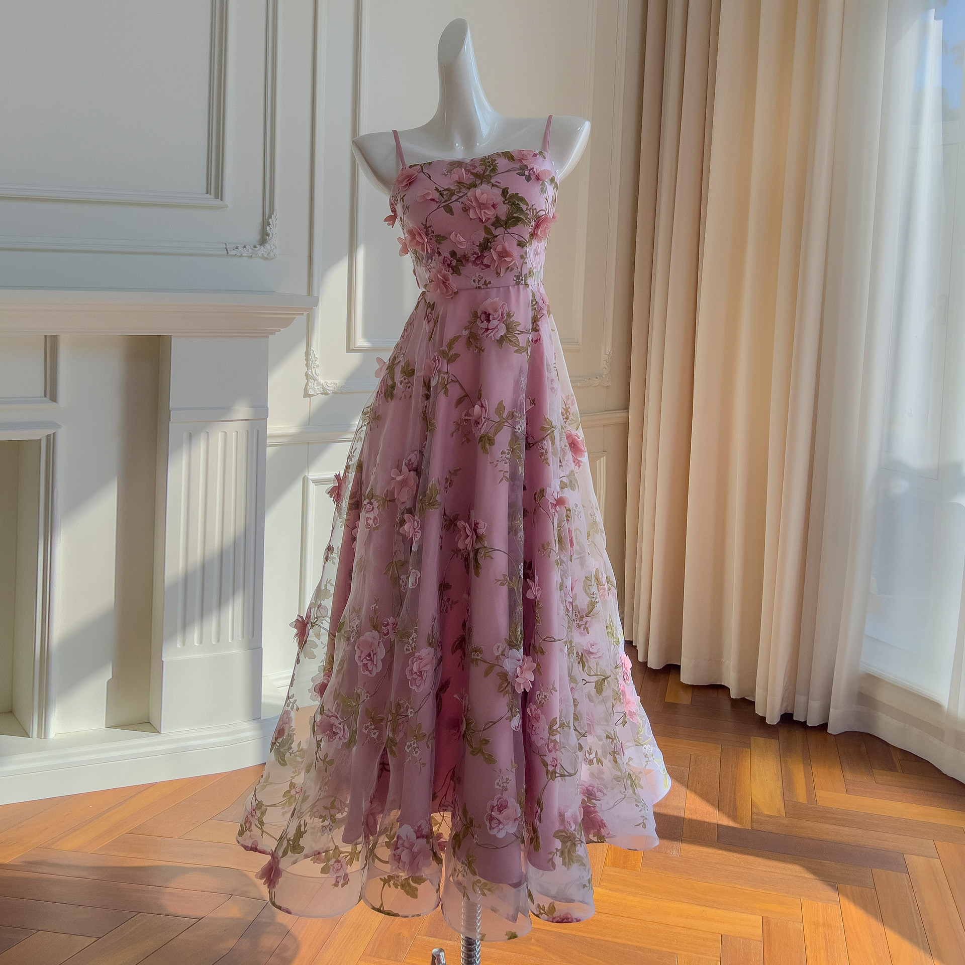 ドレス パーティー ウェディングドレス ロング ワンピース プリンセス ピンク花柄 優雅上品 韓国風 お呼ばれ68751