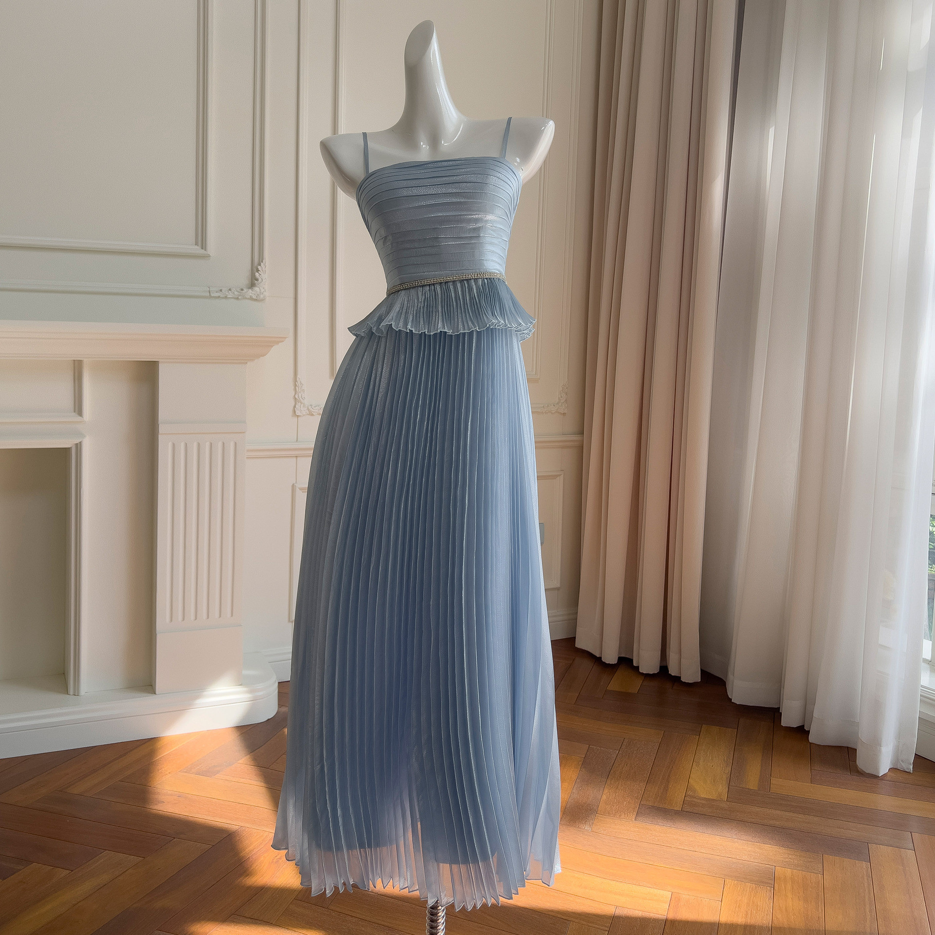 ドレス パーティー ウェディングドレス ロング ワンピース プリンセス 青 綺麗 優雅上品 韓国風 お呼ばれ 68910