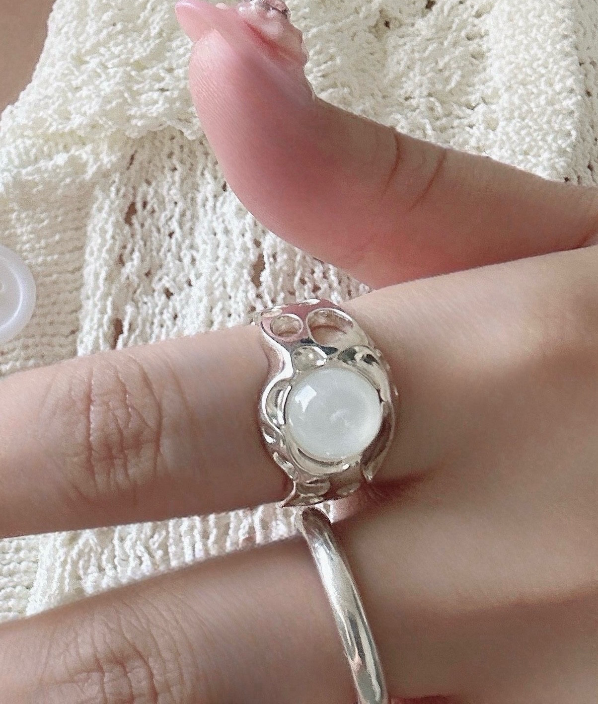 [新作]天然石ラウンド ホワイトムーンストーンSV925R3615