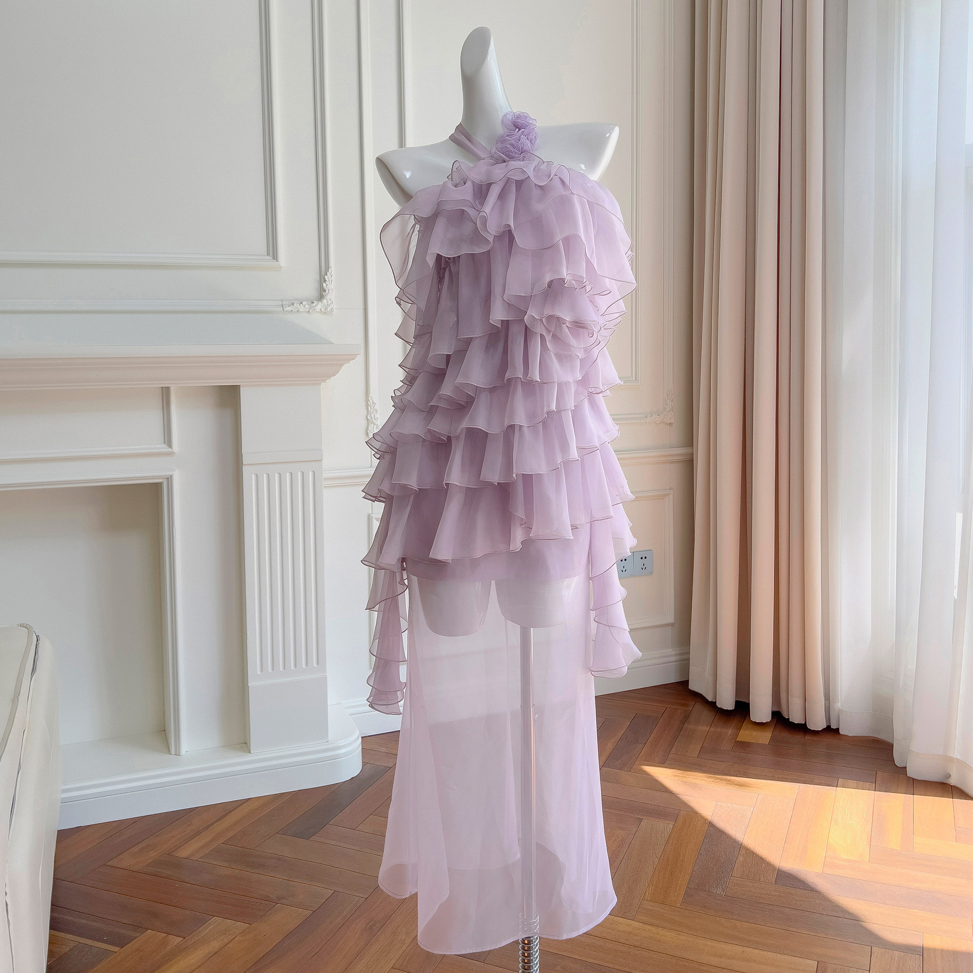 ドレス パーティー ウェディングドレス ロング ワンピース プリンセス ふわふわ 紫 綺麗 韓国風 お呼ばれ 69293