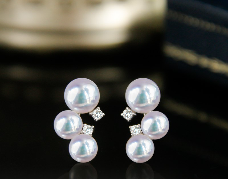 【La Corser】散りばめられた星模様の日本製4.5-6mmアコヤ海水真珠ピアス 18Kゴールド象嵌ジルコン天上レベル強い光