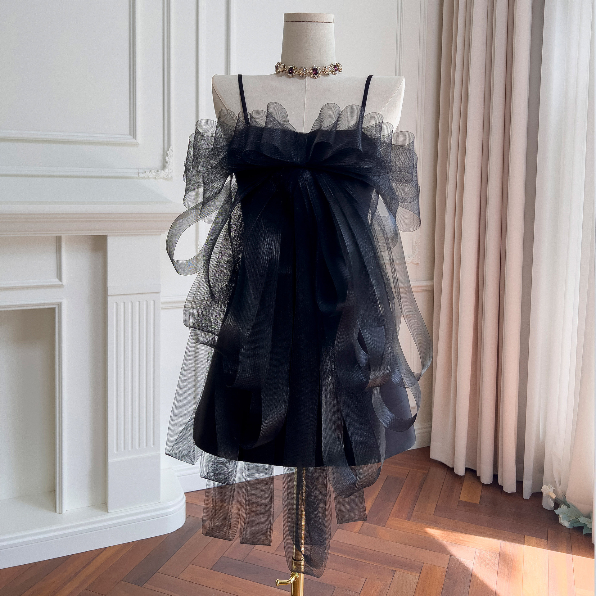 ドレス パーティー ウェディングドレス ショート丈 ワンピース プリンセス 黒 リボン 上品 韓国風 お呼ばれ69210