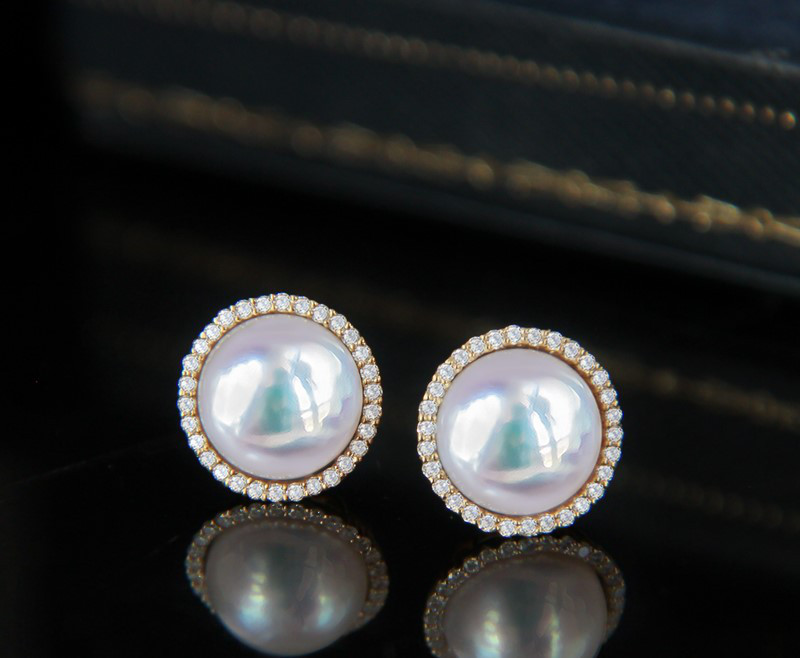 【La Corser】ひまわりセット 日本製 5.5-9mm アコヤ天然海水真珠ピアス 18Kゴールド 象嵌ダイヤモンドピアスデ