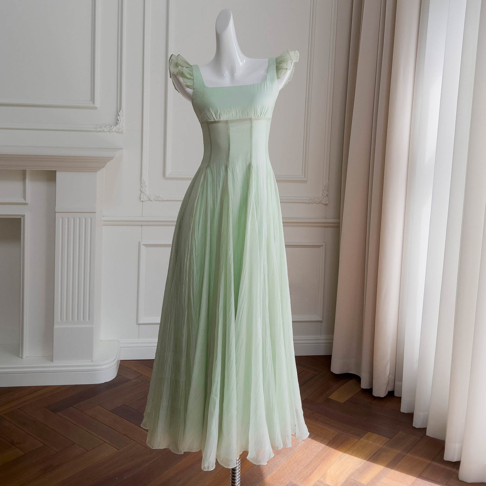 ドレス パーティー ウェディングドレス ロング ワンピース 旅行 お出かけ 緑 優雅 上品 韓国風 お呼ばれ 69060